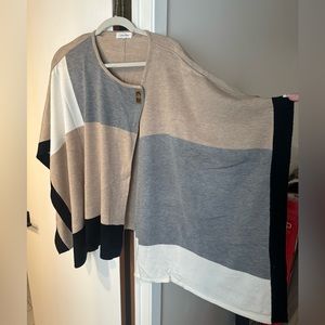 Calvin Klein Multi-Color Block Poncho Sweater One Size | Tan, Grey, Ivory, Black